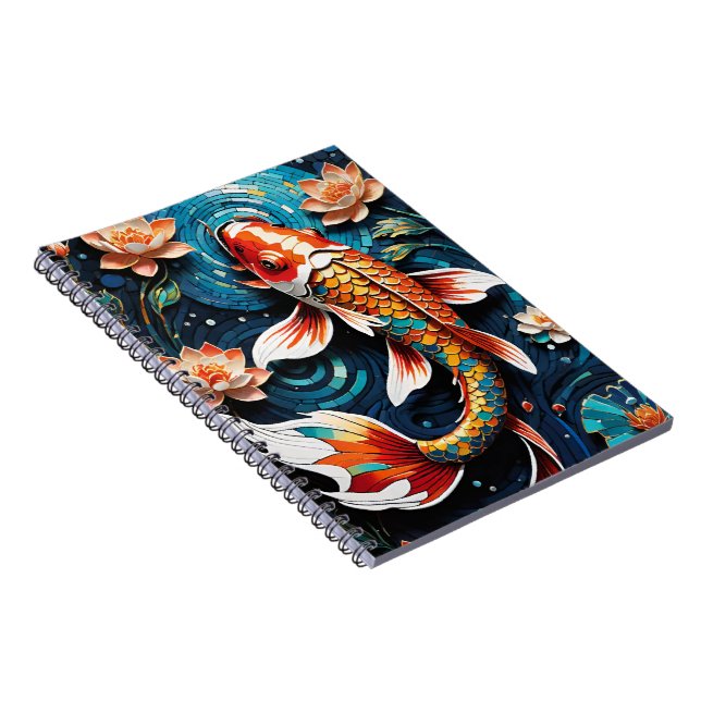 Caderno Espiral Cena Aquática de Vibrant Koi e Belas Flores (Lado Direito)