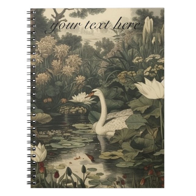 Caderno Espiral Cena botânica de um cisne branco personalizável (Frente)