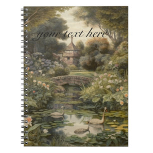Caderno Espiral Cena botânica dos cisnes num jardim inglês