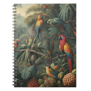 Caderno Espiral Cena botânica dos papagaios e ananás
