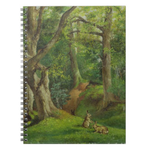 Caderno Espiral Cena com coelhos, 1862 da floresta (óleo em