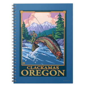 Caderno Espiral Cena da pesca com mosca - Clackamas, Oregon
