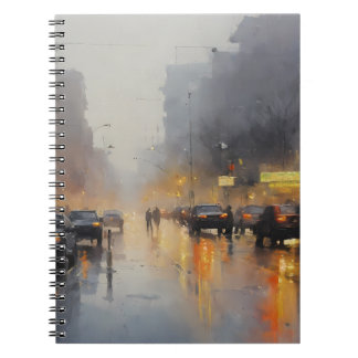 Caderno Espiral Cena de Chuva da Noite Urbana