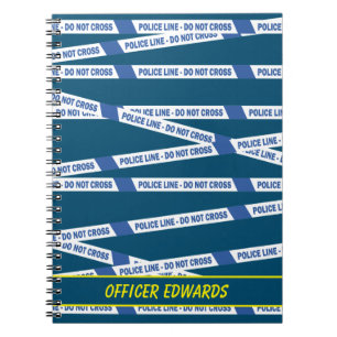 Caderno Espiral Cena de Crime Policial Não Atravesse Azul