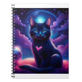 Caderno Espiral Cena de Fantasia Gatinho Preto Olhos Azuis Lindos