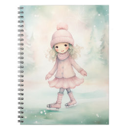 Caderno Espiral Cena de Inverno de Menina Patinando com Hortelã e