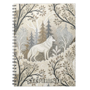 Caderno Espiral Cena de inverno Tranquila com Lobos Brancos