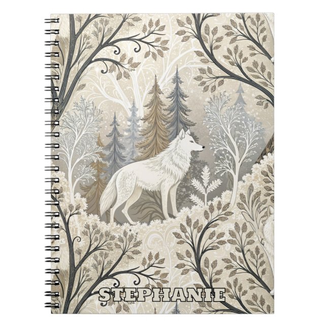 Caderno Espiral Cena de inverno Tranquila com Lobos Brancos (Frente)