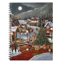 Caderno Espiral Cena de Natal vintage com paisagem nevada