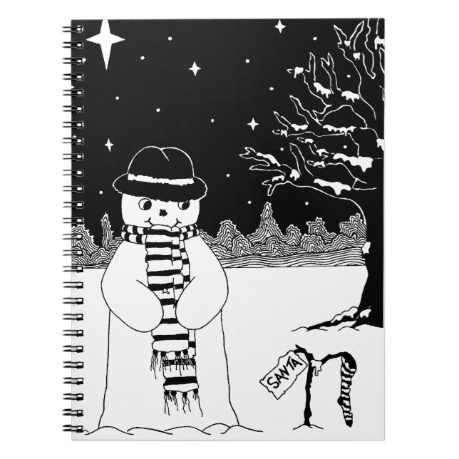 Caderno Espiral cena de neve de bonitão preto e branco (Frente)