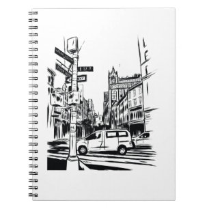 Caderno Espiral Cena de Nova Iorque Black and White Urban Street