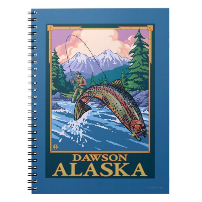 Caderno Espiral Cena de Pesca de Voo - Dawson, Alaska (Frente)