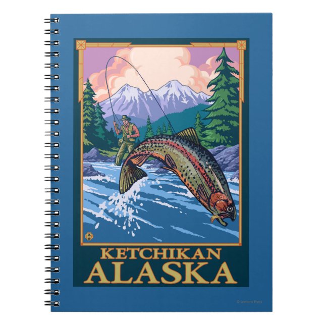 Caderno Espiral Cena de Pesca de Voo - Ketchikan, Alasca (Frente)