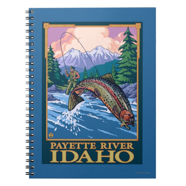 Caderno Espiral Cena de Pesca de Voo - Rio Payette, Idaho (Frente)