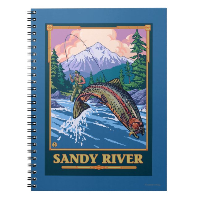 Caderno Espiral Cena de Pesca de Voo - Sandy River, Oregon (Frente)