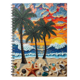 Caderno Espiral Cena de Praia Linda com Palmeiras