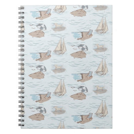 Caderno Espiral Cena de Praia Toile Costeira Desenhada à Mão à Bei