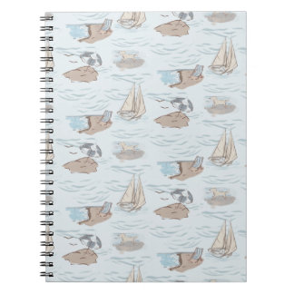 Caderno Espiral Cena de Praia Toile Costeira Desenhada à Mão à Bei
