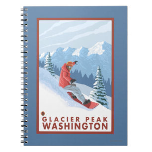Caderno Espiral Cena do Snowboarder - pico da geleira, Washington