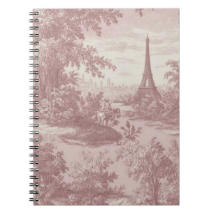 Caderno Espiral Cena francesa Elegante de Toile Rosa de Jouy