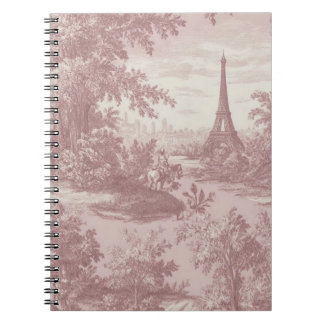Caderno Espiral Cena francesa Elegante de Toile Rosa de Jouy