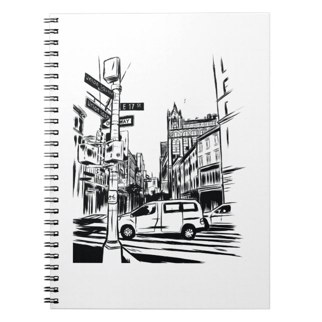 Caderno Espiral Cena Nova Iorque Black and White Urban Street (Frente)