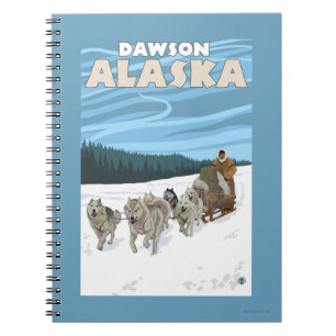 Caderno Espiral Cena Sledding do cão - Dawson, Alaska