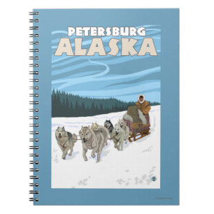Caderno Espiral Cena Sledding do cão - Petersburgo, Alaska