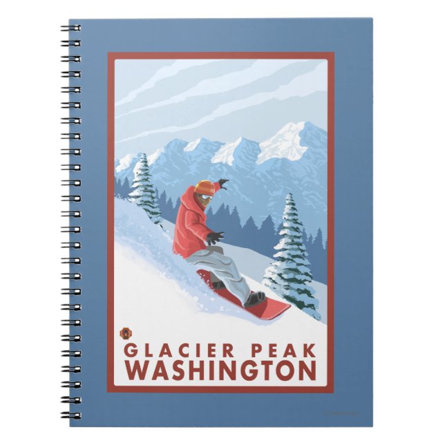 Caderno Espiral Cena Snowboarder - Pico de Glacier, Washington (Frente)