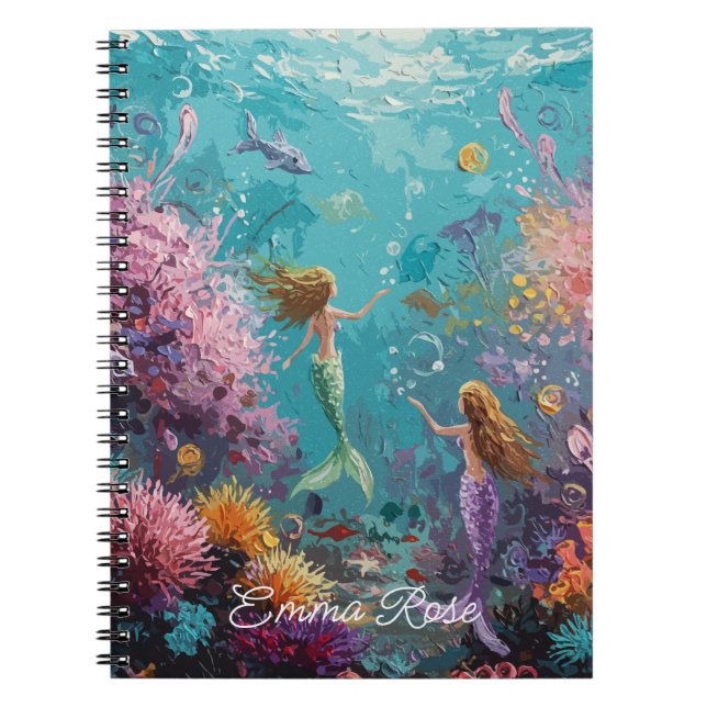 Caderno Espiral Cena Subaquática da Sereia Encantada (Frente)