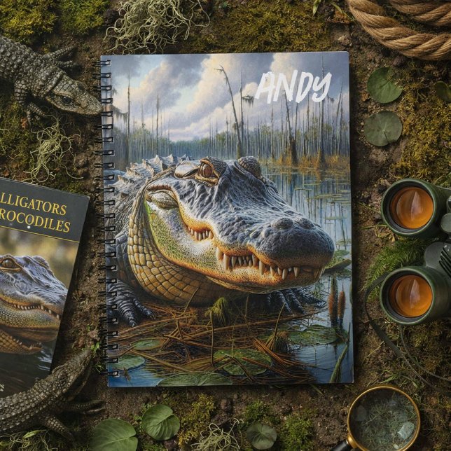 Caderno Espiral Cenário de Pântano de Jacaré Personalizado para Me (Criador carregado)