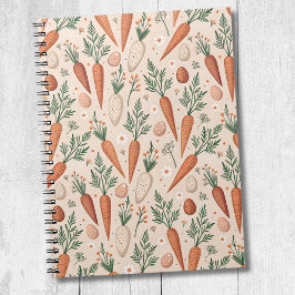 Caderno Espiral Cenouras Elegantes Antigas com Flores e Ovos Peque