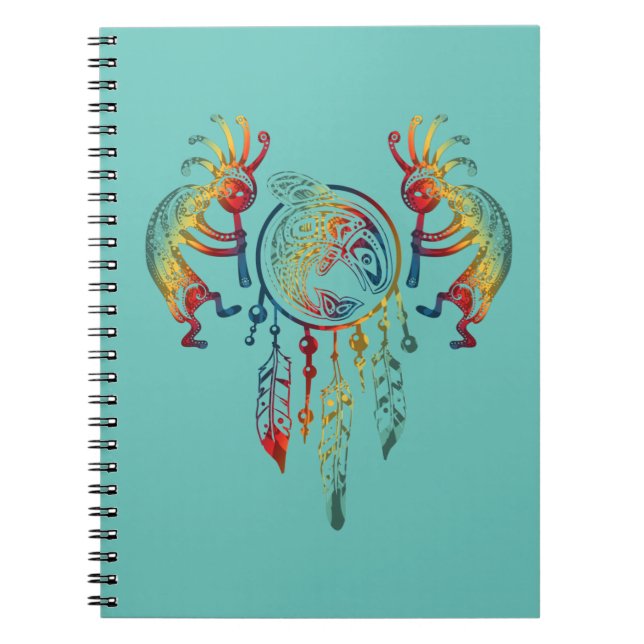 Caderno Espiral Cercador de Sonhos da Baleia Kokopelli Nativo Amer (Frente)