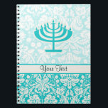 Caderno Espiral Cerceta Menorah<br><div class="desc">Você amará este design judaico de Hanukkah Menorah do damasco bonito da cerceta. Excelente para presentes! Disponível em camisetas, em capas de telefone espertas, em mousepads, em chaveiro, em posters, em cartões, nos cobrir eletrônicos, no laptop do computador/nas capas, nos bonés, nas canecas, e mais do caderno! Visite nosso local...</div>