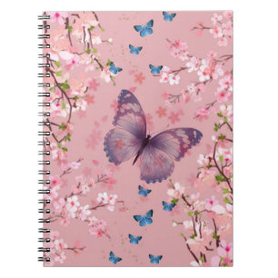 Caderno Espiral Cereja floresce com borboletas