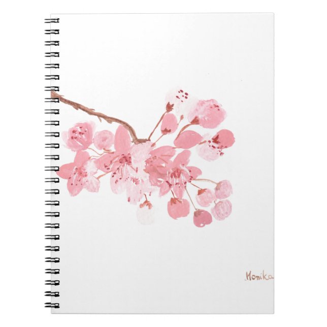 Caderno Espiral Cereja floresce Sakura Flores Japoneses Asiáticos (Frente)