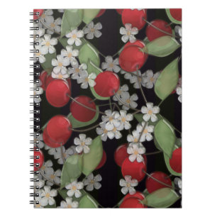 Caderno Espiral Cereja líquida 3D de vidro e flores floridas de az