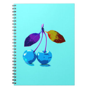 Caderno Espiral Cerejas azuis-claras vibrantes