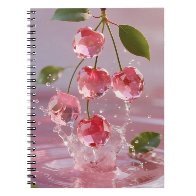 Caderno Espiral Cerejas de Gemstone Surreal com Splash Rosa (Frente)