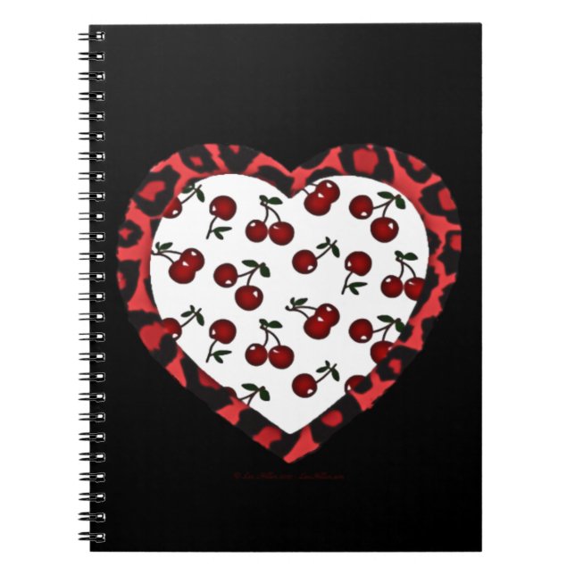 Caderno Espiral Cerejas RAB Leopard Print Heart Rockabilly (Frente)
