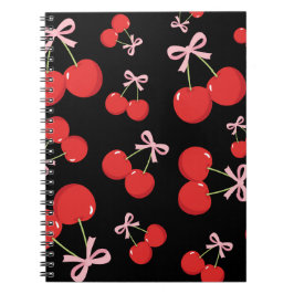 Caderno Espiral Cerejas Vermelhas com Laços Cor-de-Rosa Charme de 