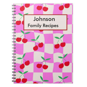 Caderno Espiral Cerejas Xadrez em Receitas Personalizadas Rosa 