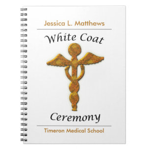 Caderno Espiral Cerimônia de Casaco branco Dourada médica, present