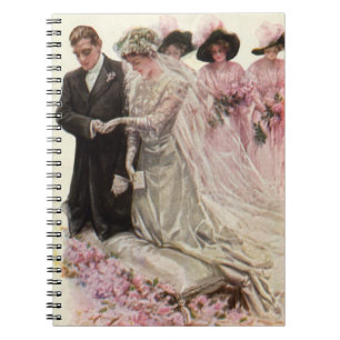 Caderno Espiral Cerimônia de Casamento Vitoriano Antigo Noiva e No