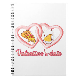 Caderno Espiral Cerveja de pizza de data de dia de os namorados