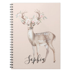 Caderno Espiral Cervo Flores Rosa
