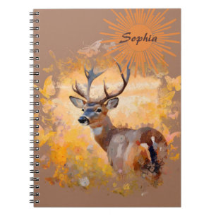 Caderno Espiral Cervo Majestoso em um Campo de Flores Silvestres