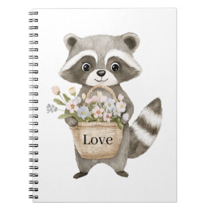 Caderno Espiral Cesta de Flores de Guaxinim Fofinho