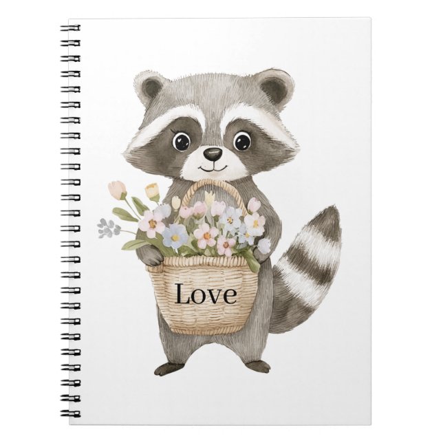 Caderno Espiral Cesta de Flores de Guaxinim Fofinho (Frente)