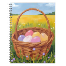 Cesta de Páscoa Caça aos Ovos Aquarela Pastel